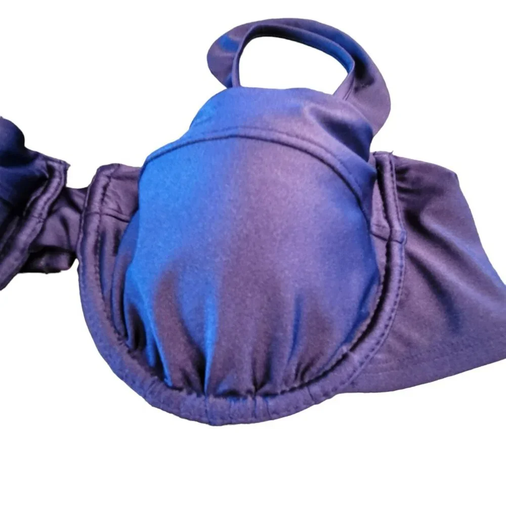 Bikini Swimsuit Top Navy Blue Underwire Ruffle Straps Woman's L 12-14 JH1716 - Picture 2 of 4